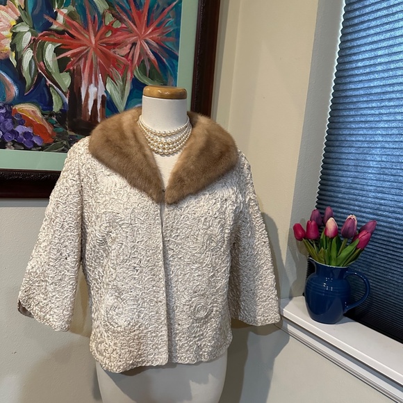 Ribbon Knit Jacket with Mink Collar by Projansky c1960s Gorgeous! Fits Sz M-L - Picture 7 of 16